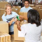 Workers at food warehouse