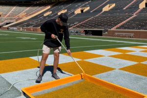 Brinkley Mull paints checkerboard