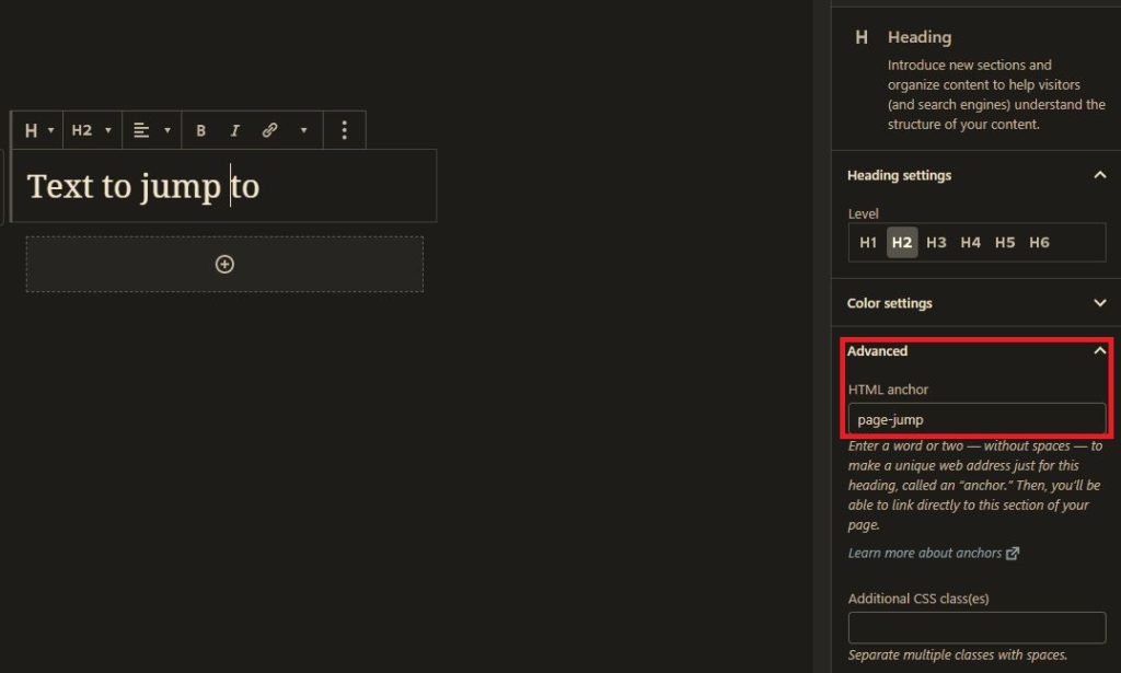 Jump to HTML anchor