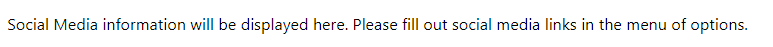 Help text for the UTIA Social Media block which says, "Social media information will be displayed here. Please fill out social media links in the menu of options."
